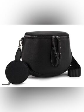 Women’s Black Faux Leather Crossbody Bum Bag with Adjustable Strap